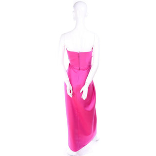 1980's Victor Costa Shocking Pink Strapless Dress W/ Cropped Bolero Jacket