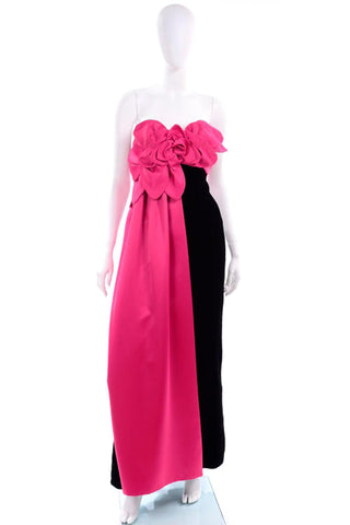 1980s Pink and black vintage evening gown