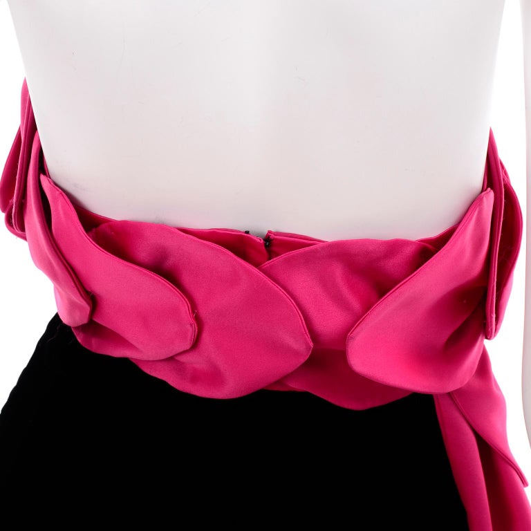 1980s Victor Costa Vintage Velvet Evening Dress w Pink Satin