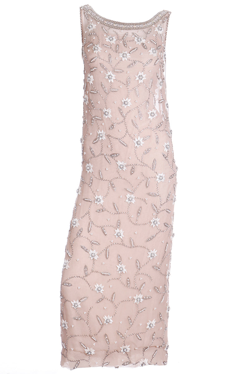 Vintage Victoria Royal 1970s Sequins & Beaded Neutral Evening Dress Modig Vintage Victoria Royal 1970s Sequins & Beaded Neutral Evening Dress Modig