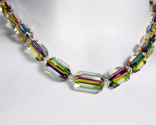 Late 1930s Art Deco Vintage Rainbow Cane Glass Bead Necklace