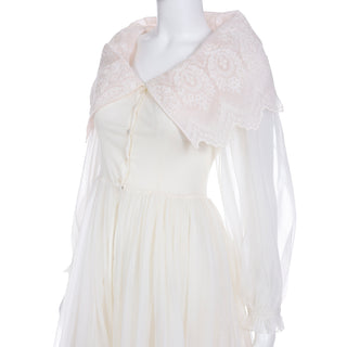 Rare 1950s Schiaparelli Pink & Ivory Nightgown and Peignoir Robe Set