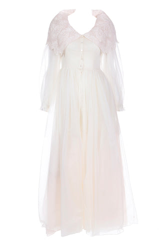 1950s Schiaparelli Pink & Ivory Nightgown and Peignoir Robe Set