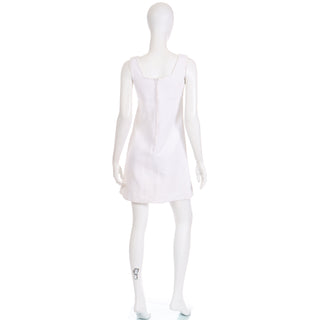 1960s Mod Vintage Dress in White Cotton Pique W Black Plaid Check Bow sz s
