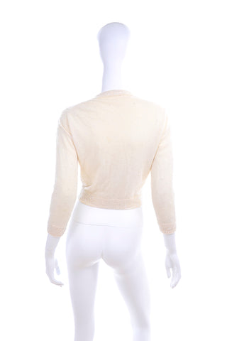1950s Cream Ivory Beaded Cashmere sequins Cardigan Sweater Modig