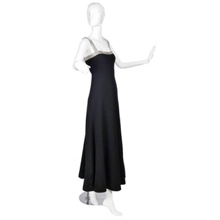 1970s Vintage I Magnin Black Evening Gown Dress W/ Rhinestones