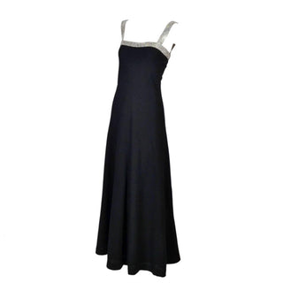 1970s Vintage I Magnin Black Evening Gown Dress with  Rhinestones
