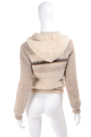 1970s Jasper Tan Wool Hooded Zip Up Sweater Jacket Size Medium