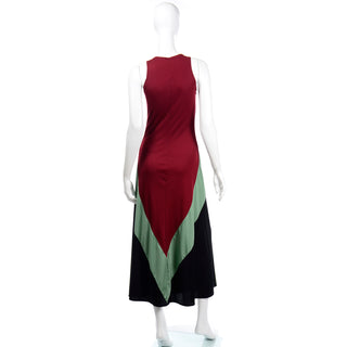 1970s Black Red & Sage Green Color Block Jersey Dress With Bolero 70s Maxi