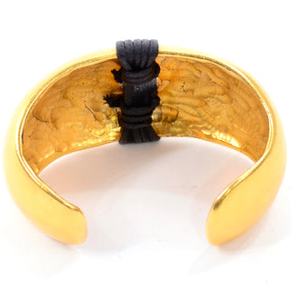 1980s Vintage Gold Plated Cuff Bracelet w/ Wrapped Black Band Details vintage jewelry
