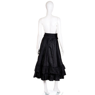 1980s Louis Feraud Black Polka Dot Taffeta Full Skirt w Ruffles Silk