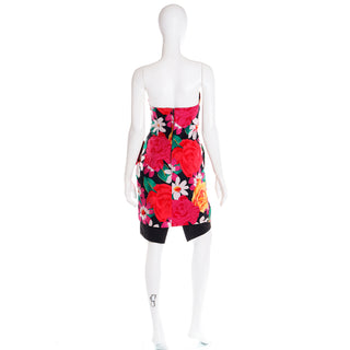 1980s A J Bari Saks Fifth Avenue Multi Colored Bold Floral Strapless Dress
