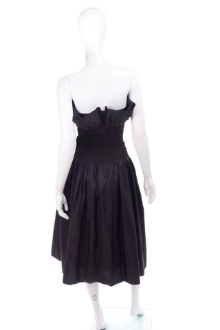 1980s Vintage Black Strapless Evening Dress Full Skirt