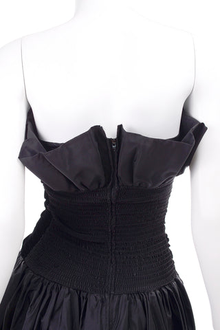 1980s Vintage Black Strapless Evening Dress Ruffled Bodice