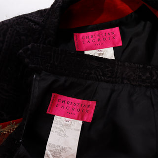 F/W 1994 Christian Lacroix Paris Black Velvet Skirt Suit W Red Velvet Lapel