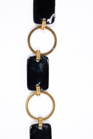 1960s Black Patent Leather & Gold Mod Chain Belt