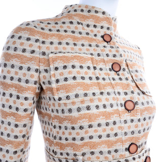 1970s Vintage Emanuel Ungaro Knit Dress & Jacket Suit in Orange & Gray Print Unique 