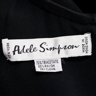 1980s Adele Simpson Vintage Black Crepe Dress W Dramatic Drape Rayon Blend