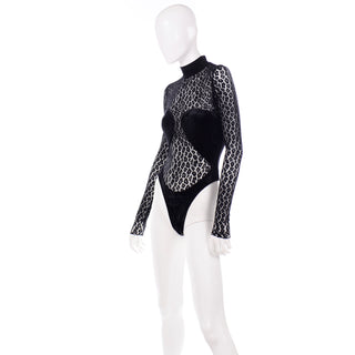 Azzedine Alaia 1991 Runway Animal Print Lace Velvet Bodysuit Top Rare Fashion