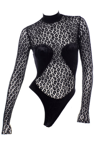 Azzedine Alaia 1991 Runway Animal Print Lace Velvet Bodysuit Top