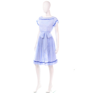 2 piece 1970s Albert Nipon Vintage Blue and White Striped Cotton Voile Dress