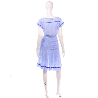 2 pc Albert Nipon Vintage Blue and White Striped Cotton Voile Dress