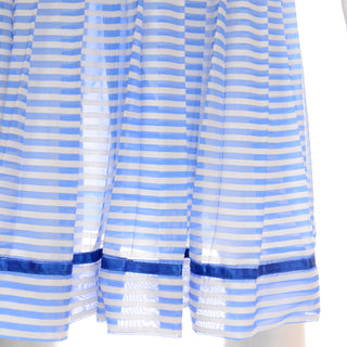 2 piece 1970s Albert Nipon Vintage Blue and White Striped Cotton Voile Dress Pearl Nipon