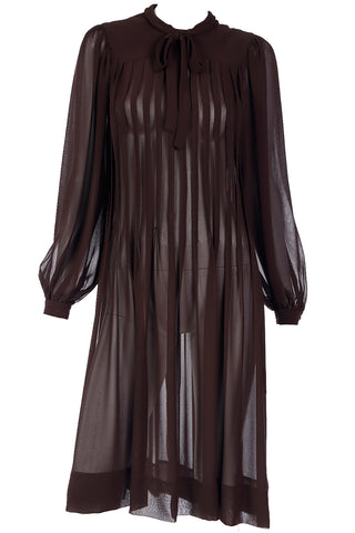 1970s Albert Nipon sheer brown pleated dress