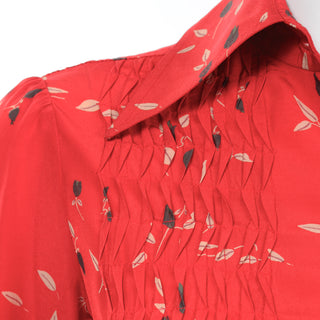 Unique Vintage Albert Nipon Red Print Dress With Sash Scarf and Belt