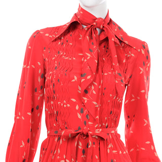 Vintage Albert Nipon Red Print Dress With Sash Scarf & Belt 