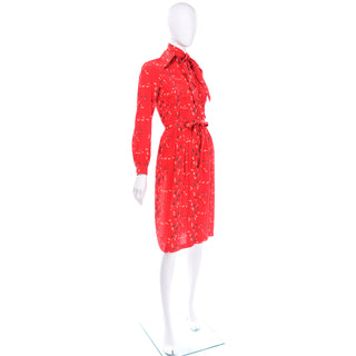 Vintage Albert Nipon Red Print Dress With Sash or head Scarf and Belt 
