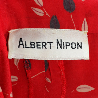 Vintage Albert Nipon Red Print Dress With Sash Scarf and Belt 70s