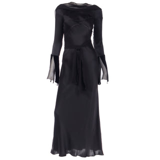 1990s Alberta Ferretti Vintage Black Silk Evening Dress Sz 6