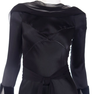 1990s Alberta Ferretti Vintage Black Silk Evening Dress in a liquid satin fabric