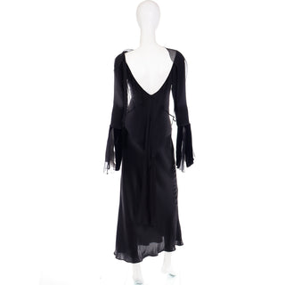 1990s Alberta Ferretti Vintage Black Silk Evening Dress with low back
