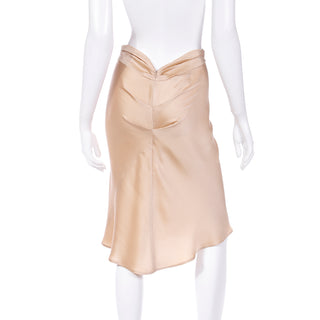 2000s Alberta Ferretti Soft Gold High Low Waist Gathered Silk Skirt with tucks