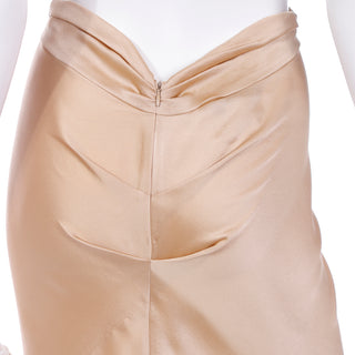 2000s Alberta Ferretti Soft Gold High Low Waist Gathered Silk Skirt Unique tucks
