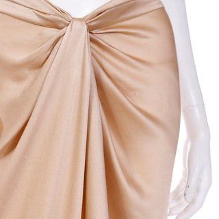 2000s Alberta Ferretti Soft Gold High Low Waist Gathered Silk Skirt Draping