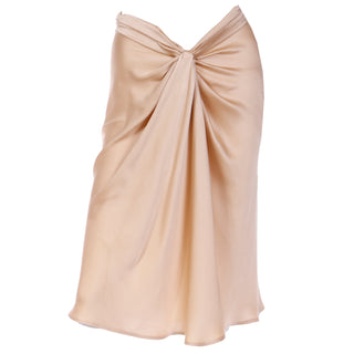 2000s Alberta Ferretti Soft Gold High Low Waist Gathered Silk Skirt Made in Italy