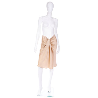 2000s Alberta Ferretti Soft Gold High Low Waist Gathered Silk Skirt M