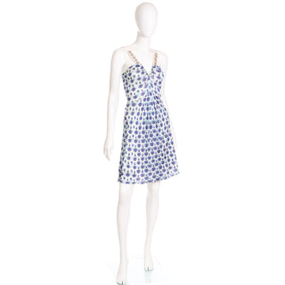 Vintage Alberta Ferretti Blue Jersey Low V Dress Size S