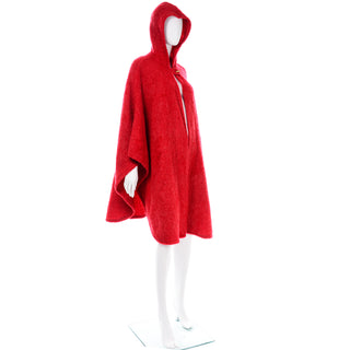 80s Anne Klein Vintage Red Mohair Cape With Hood