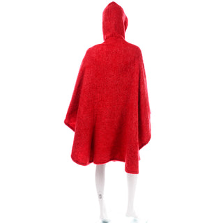 Anne Klein Vintage Red Mohair Cape With Hood 1980s