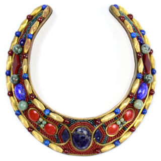 Egyptian Style MJ Hansen 1980s Collar Necklace Gemstones and Beadwork 1988