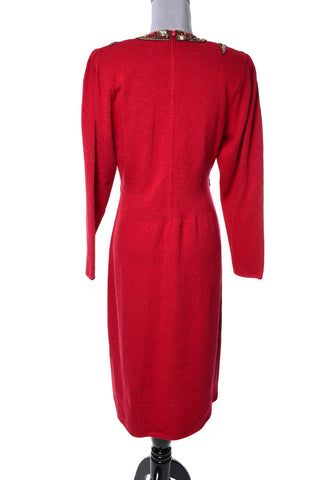 Bullocks Wilshire Vintage Beaded Red Knit Dress 1980's - Dressing Vintage