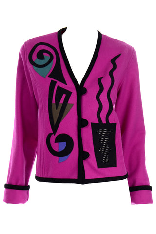 Vintage Beppa Pink Wool Jacket With Abstract Geometric Design 1990s