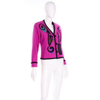 Vintage Beppa Pink Wool Jacket With Abstract Geometric Design Colorful