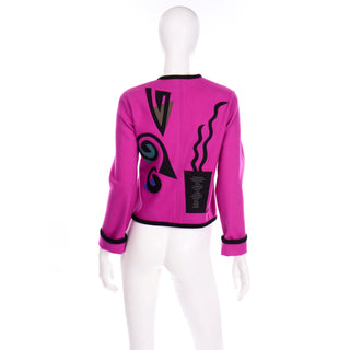 Vintage Beppa Pink Wool Jacket With Abstract Geometric Design bright