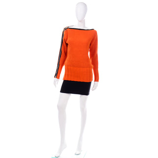 1980s Betsey Johnson Punk Label Orange Chunky Knit Sweater With Mini Skirt