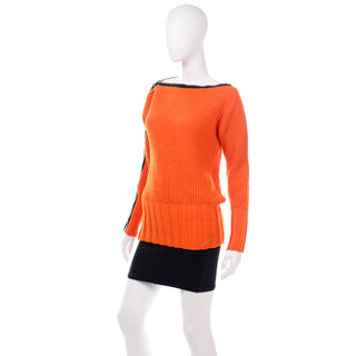 Betsey Johnson Punk Label Orange Chunky Knit Zipper Sweater With Mini Skirt